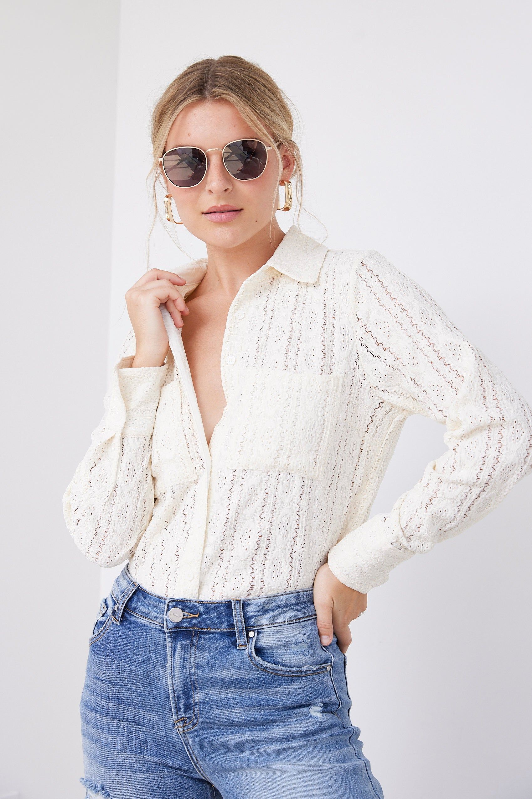 Evie Crochet Button Front Top sold by fab'rik