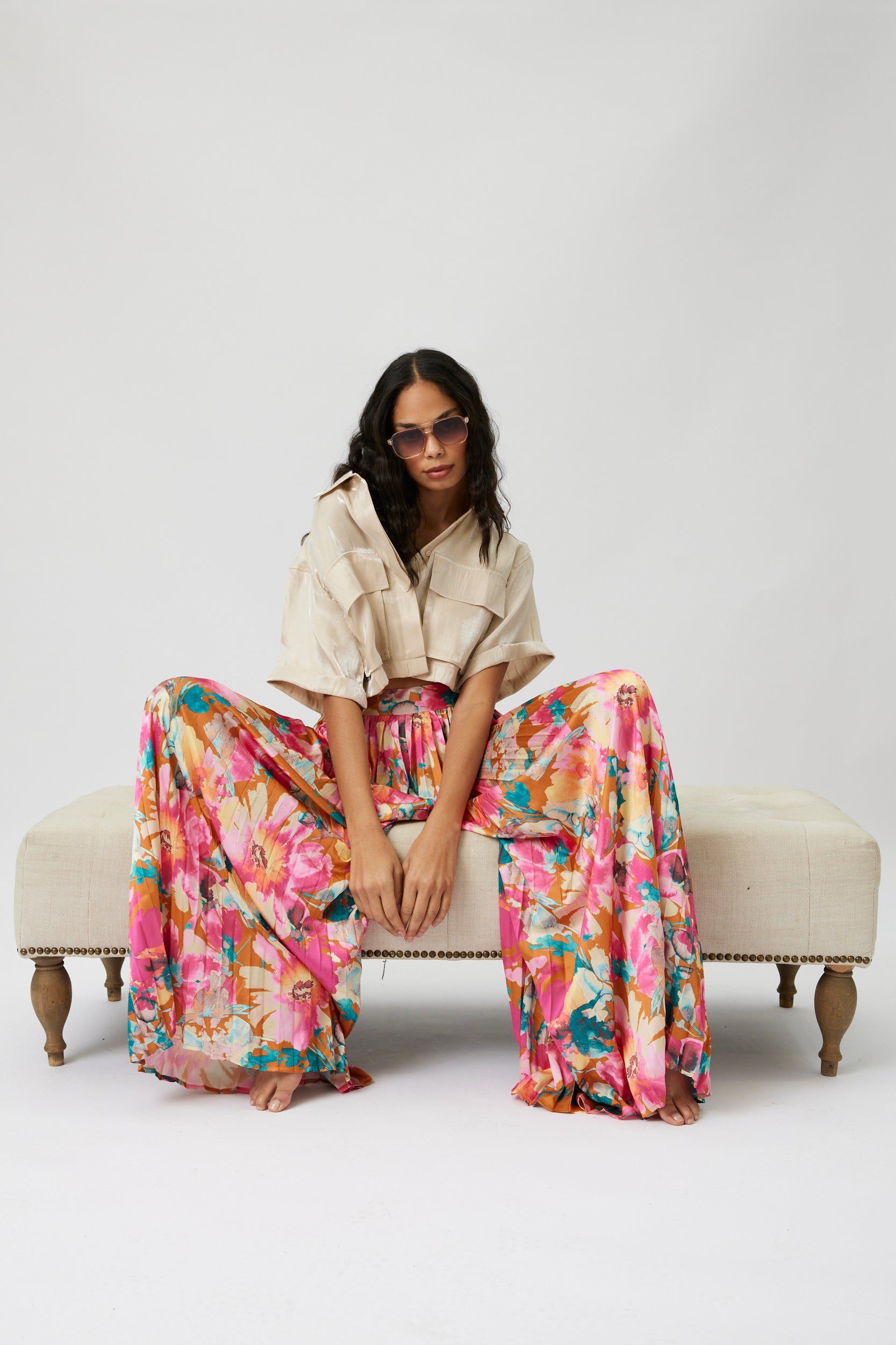 Drew Printed Wide Leg Satin Pant sold by fab'rik