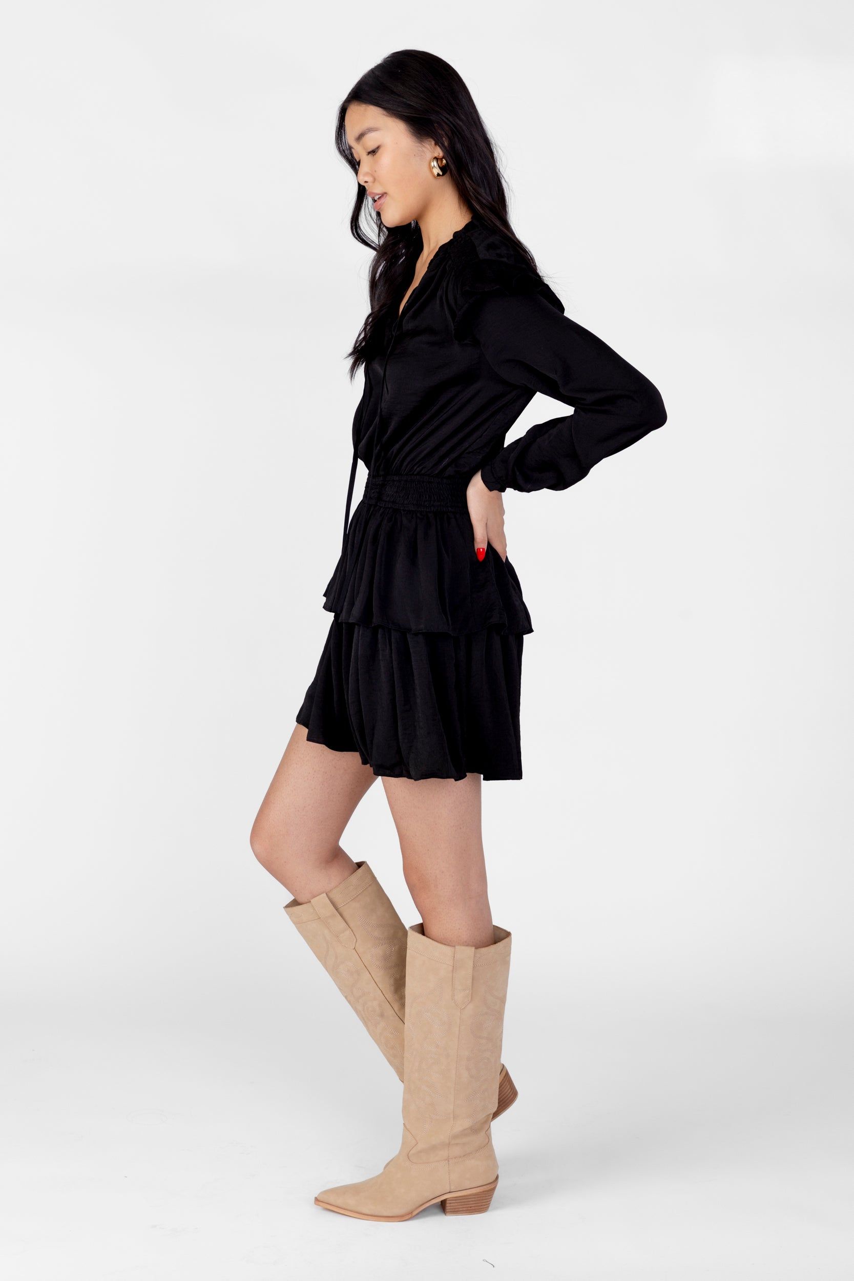 SALE - Whitney Ruffle Shoulder Smocked Waist Mini Dress sold by fab'rik product image thumbnail 4