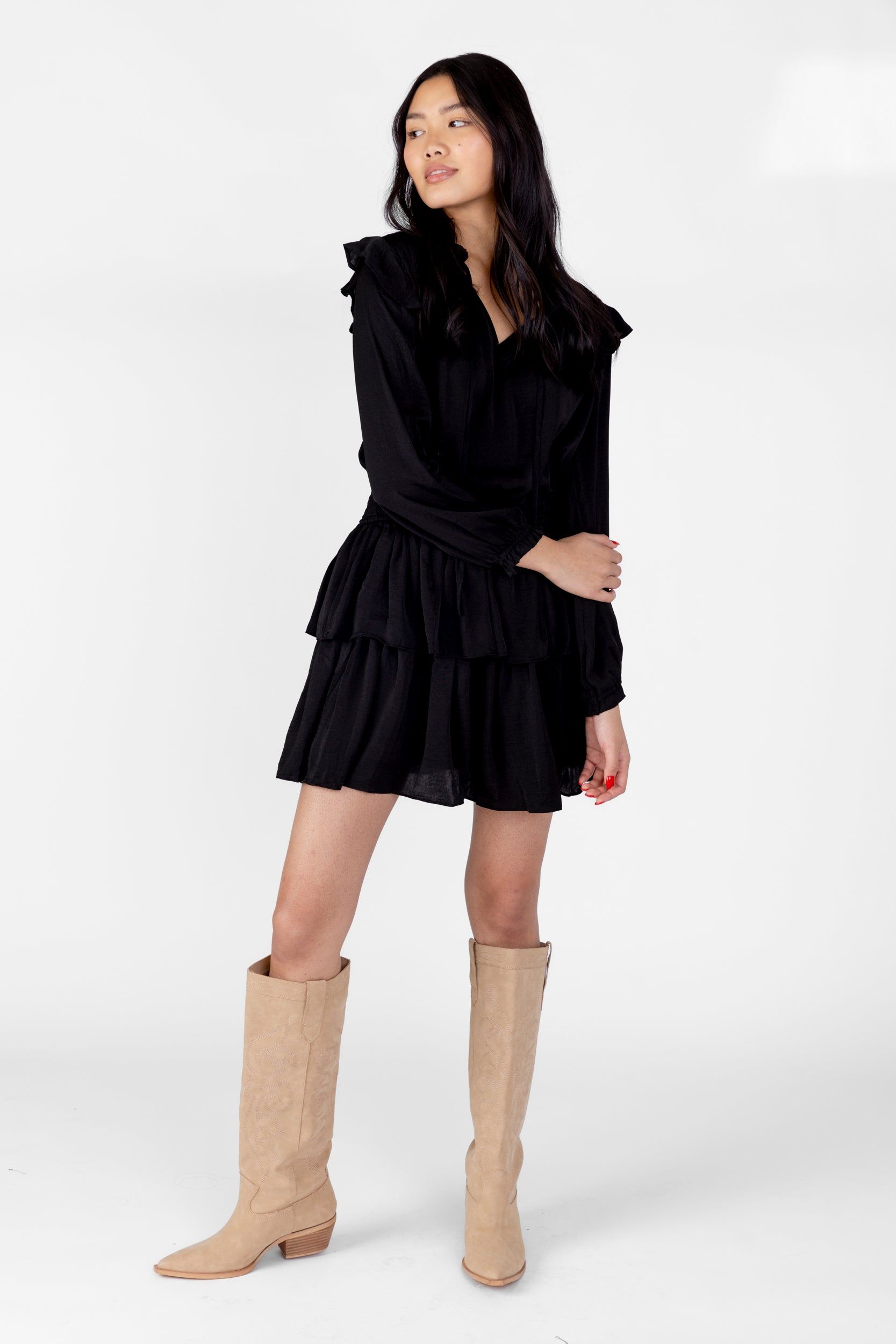 SALE - Whitney Ruffle Shoulder Smocked Waist Mini Dress sold by fab'rik