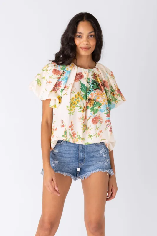 SALE - Ally Floral Bubble Sleeve Blouse sold by fab'rik