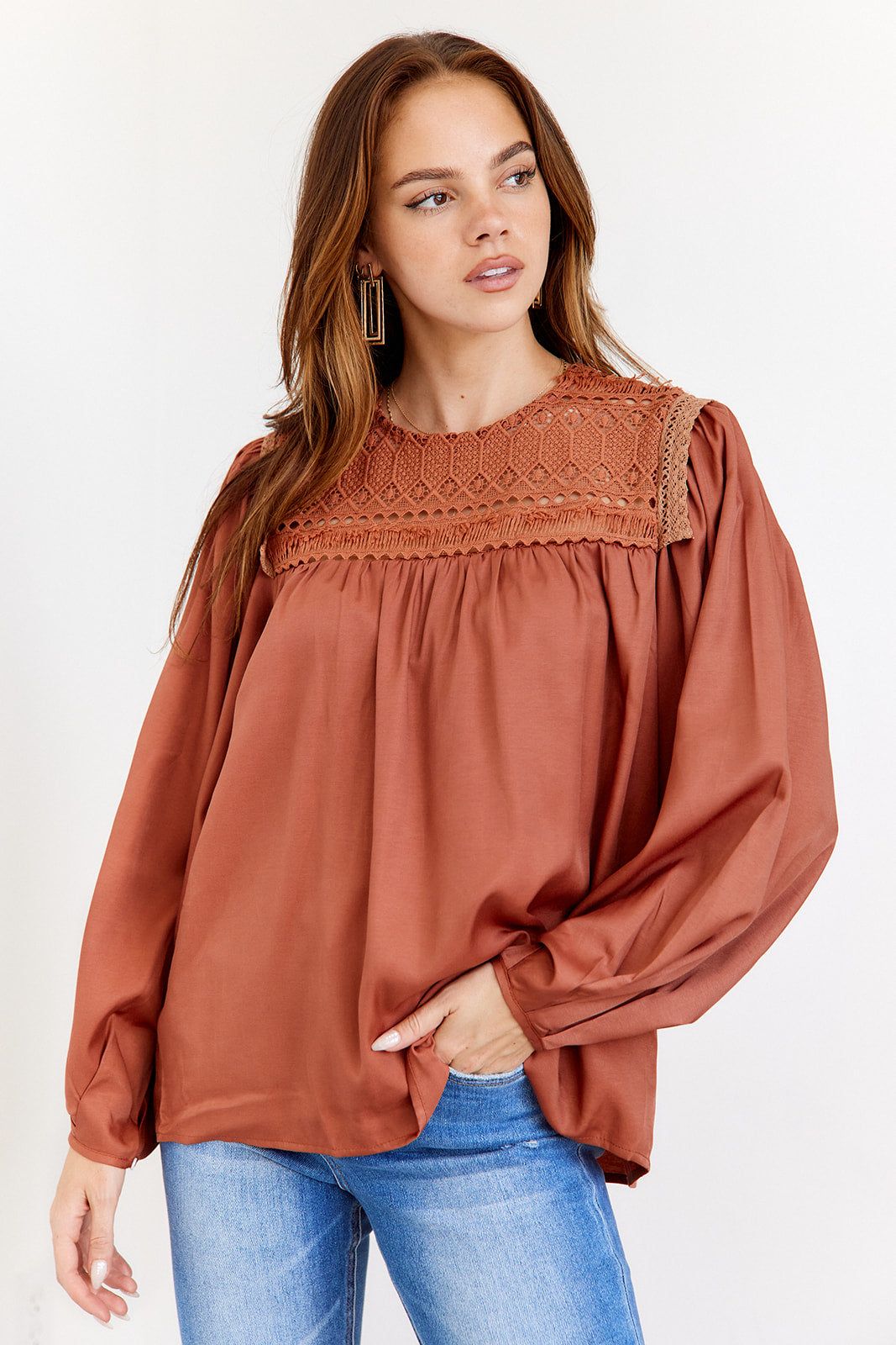 SALE- Kalena Flowy Lace Blouse sold by fab'rik