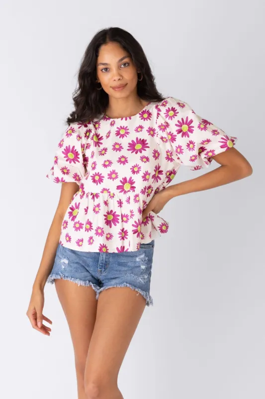 Kayley Daisy Puff Sleeve Top sold by fab'rik
