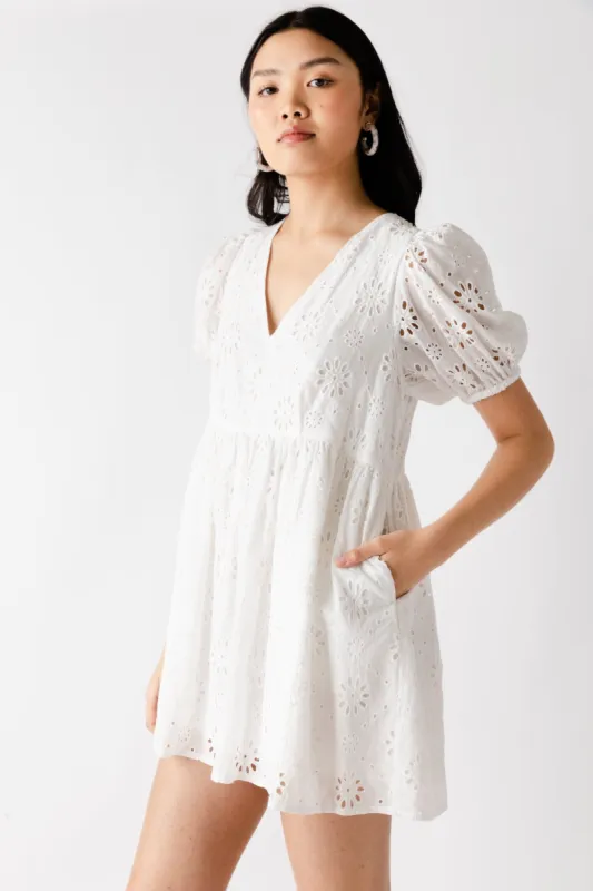 Rosie Eyelet Puff Sleeve Dress sold by fab'rik