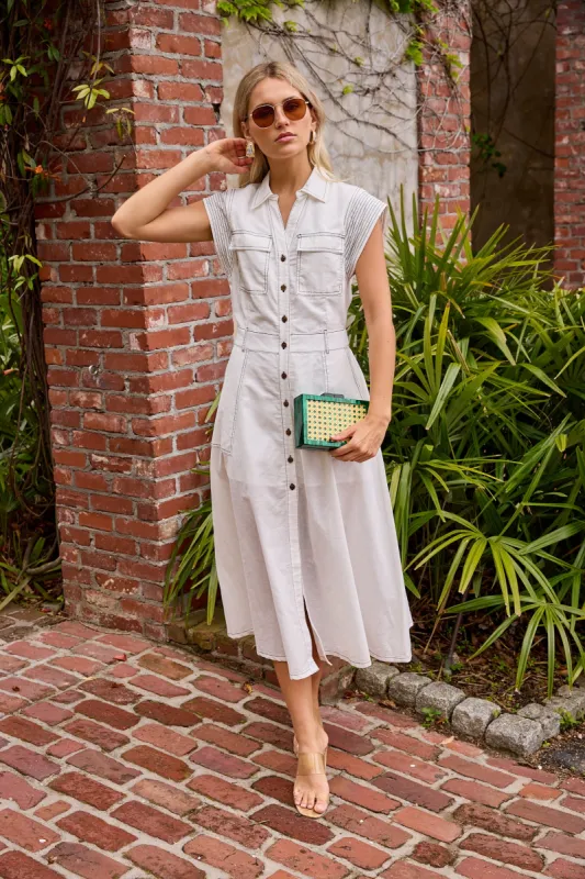 Katrina Top Stitch Linen Midi Dress sold by fab'rik