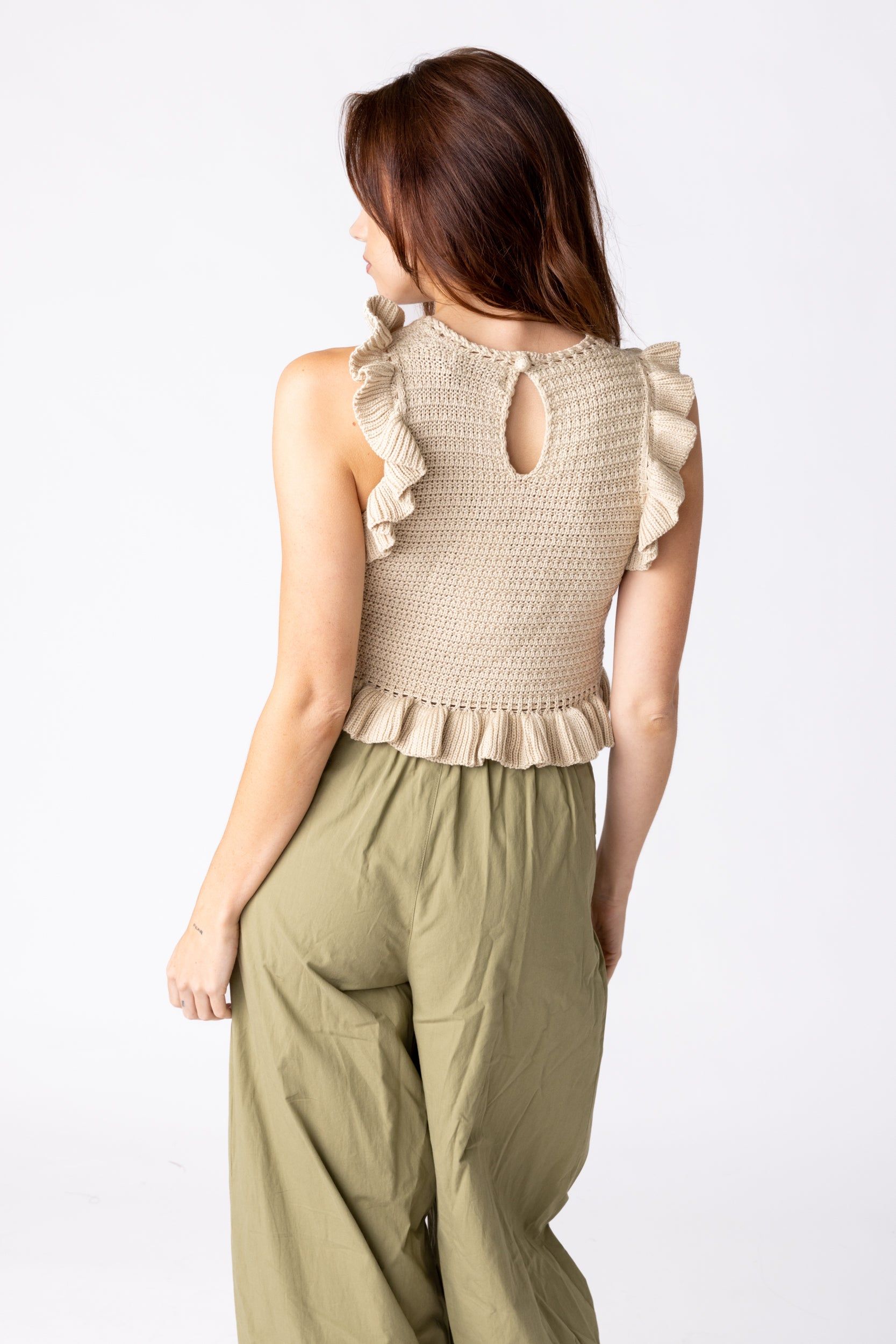 SALE - Lenny Ruffled Crochet Knit Top sold by fab'rik product image thumbnail 4