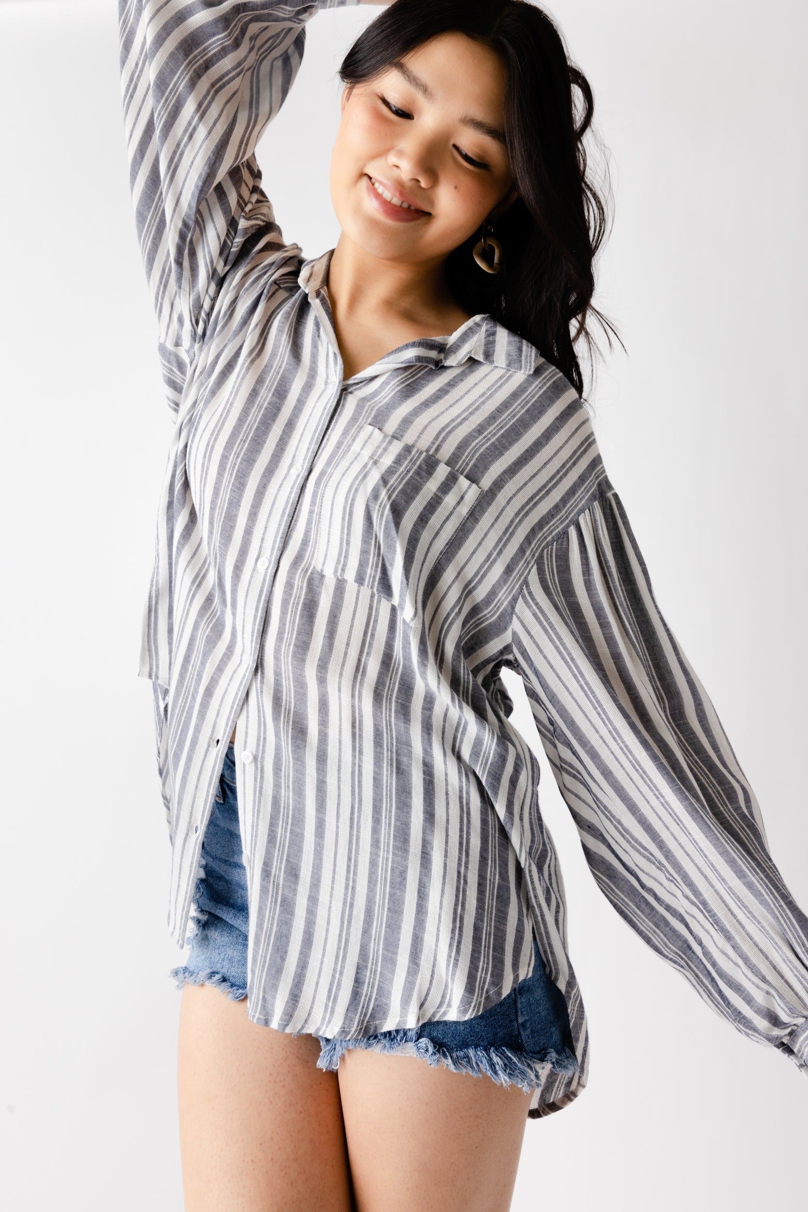SALE - Sallie Striped Button Front Blouse sold by fab'rik
