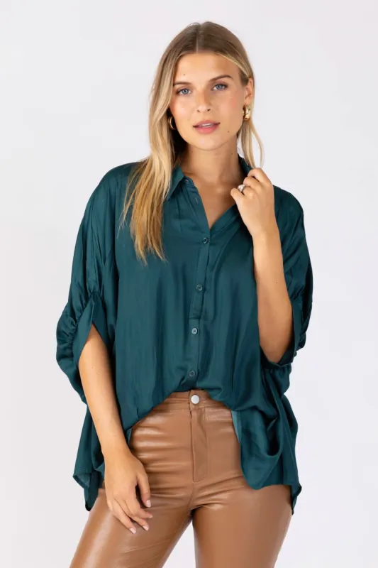 Jessie Boxy Satin Button Down Top sold by fab'rik