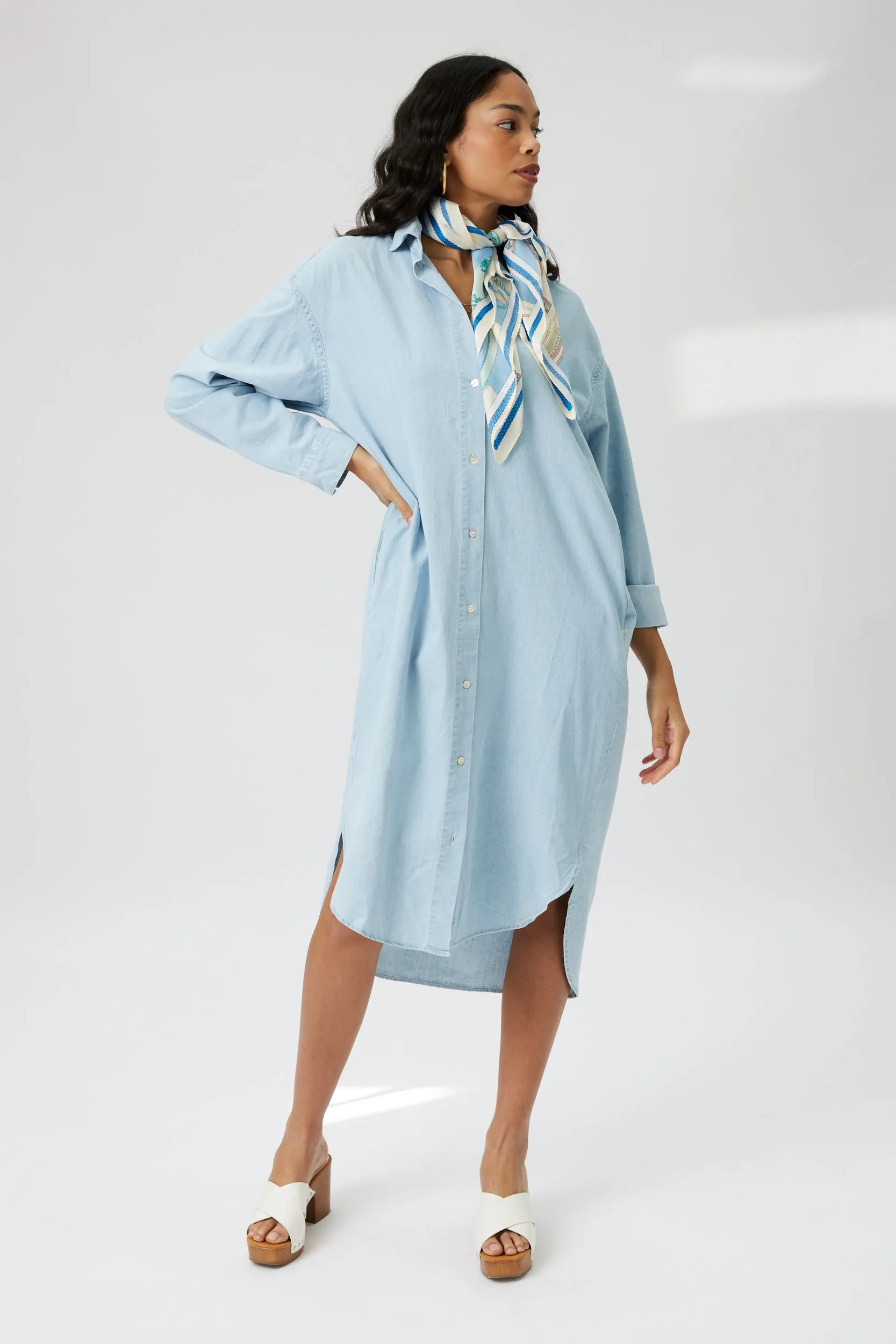 SALE - Shawn Button Front Denim Midi Shirt Dress sold by fab'rik