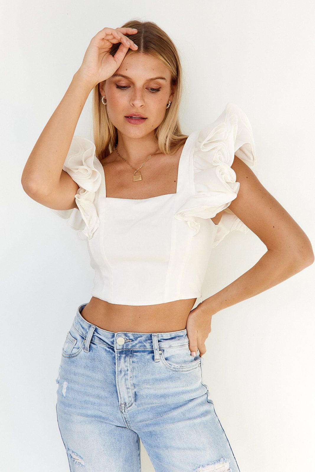 Anna Ruffle Sleeve Crop Top sold by fab'rik product image thumbnail 2