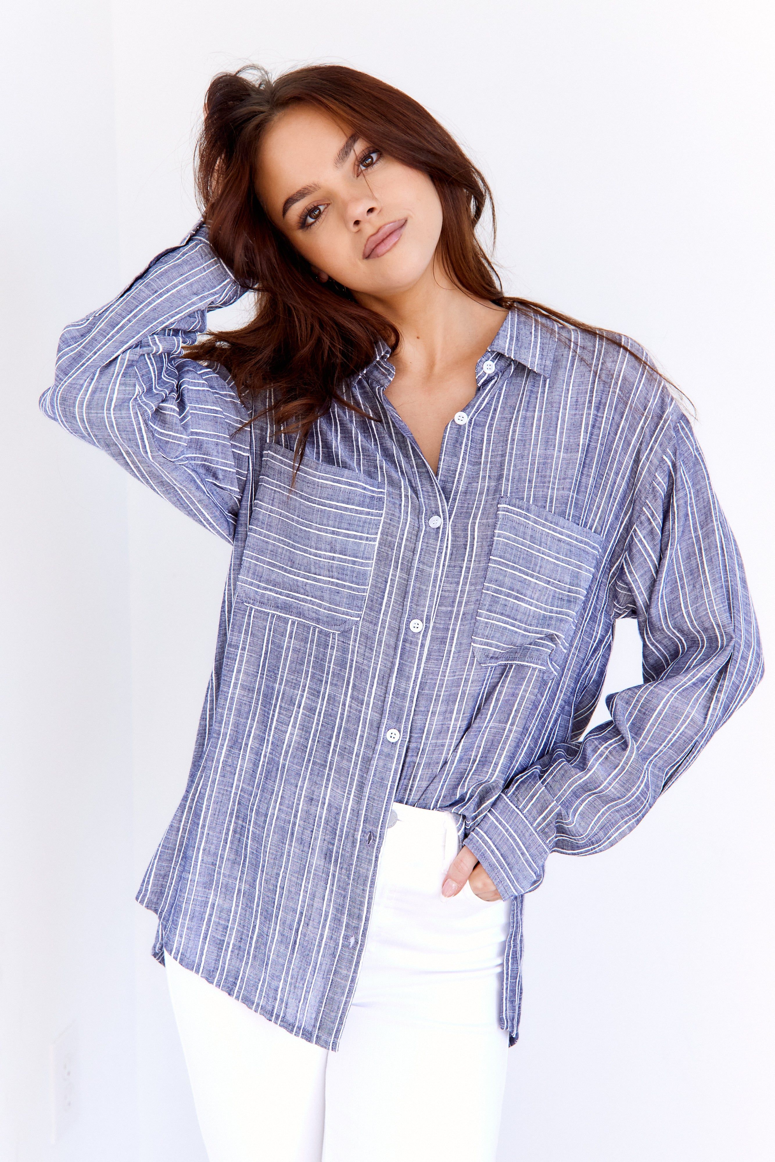 Claire Textured Stripe Button Down sold by fab'rik
