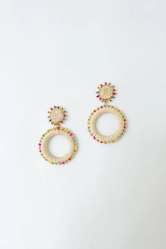 Everly Beaded Raffia Circle Earring sold by fab'rik