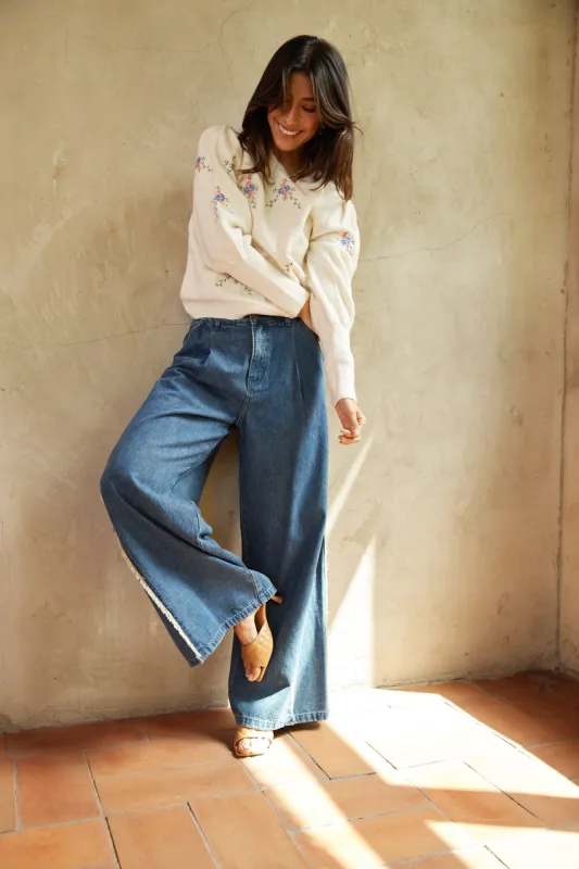SALE - Esme Fringed Hem Wide Leg Jeans sold by fab'rik