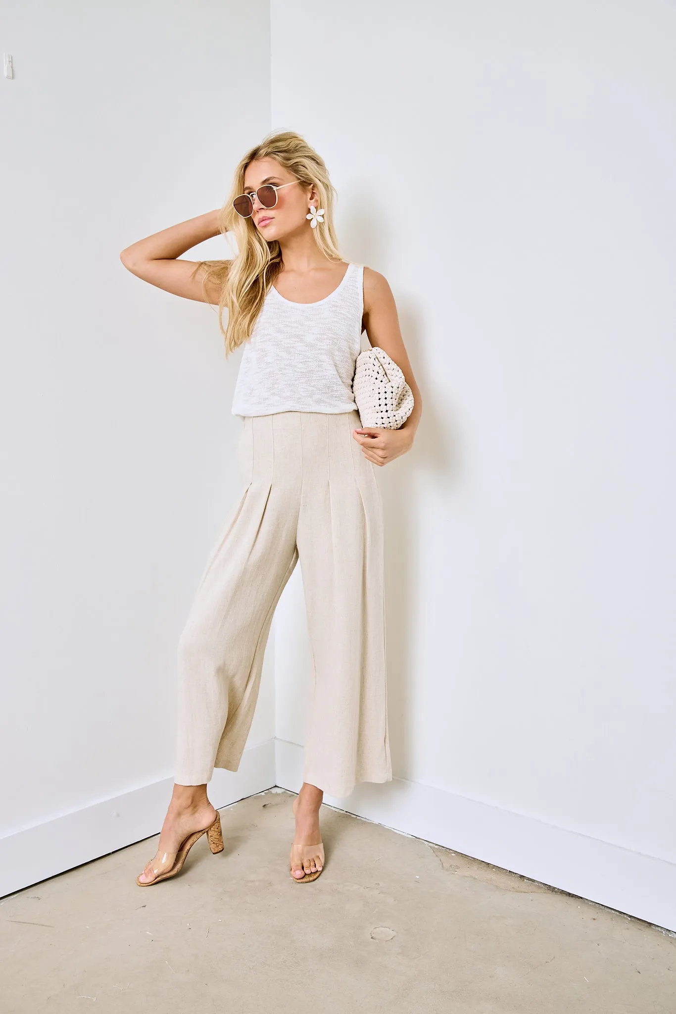SALE - Naomi Pleated Cropped Linen Pants sold by fab'rik
