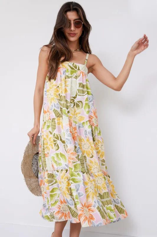 Cody Floral Tiered Midi Dress sold by fab'rik