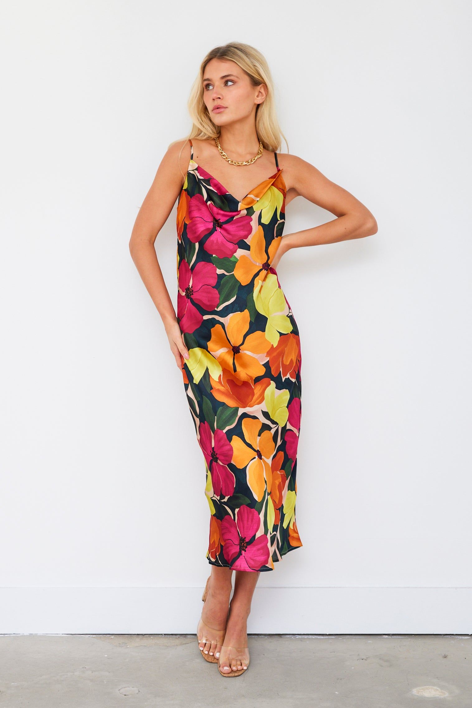 McKay Sleeveless Cowl Neck Floral Dress sold by fab'rik