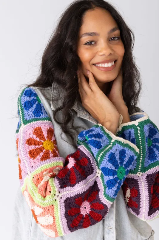 Young Love Crochet Sleeve Denim Jacket sold by fab'rik