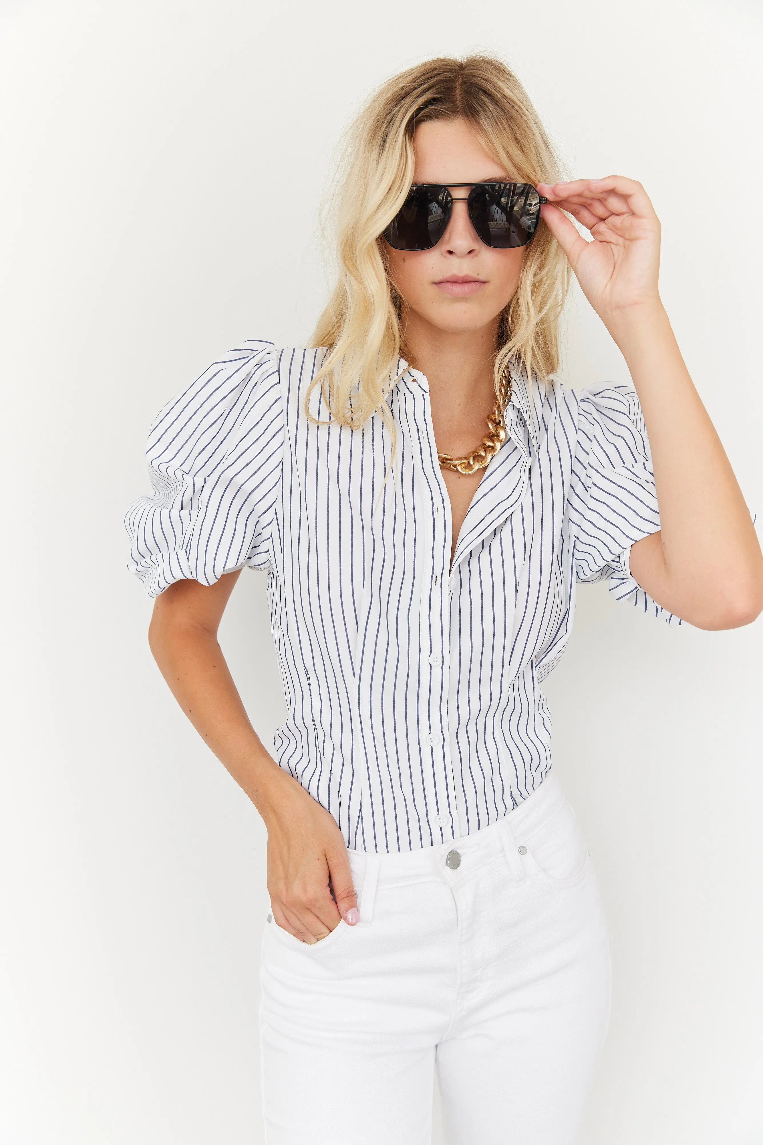 SALE - Evan Striped Button Down Top sold by fab'rik