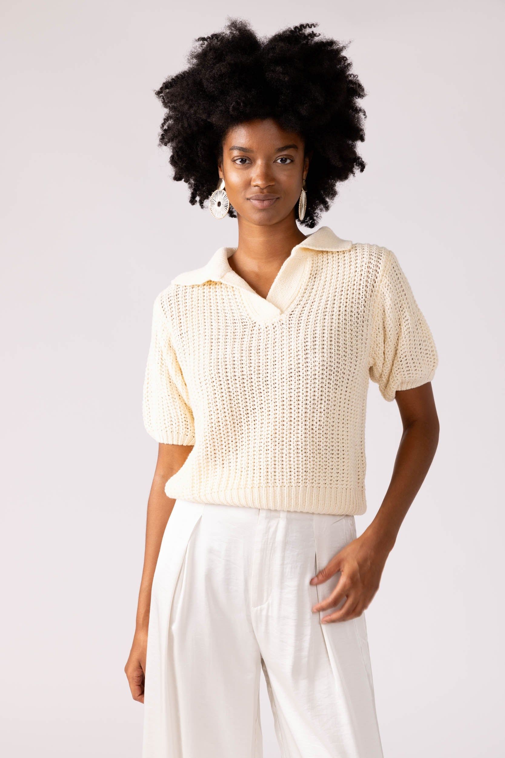 SALE - Kit Open Knit Collared Sweater sold by fab'rik