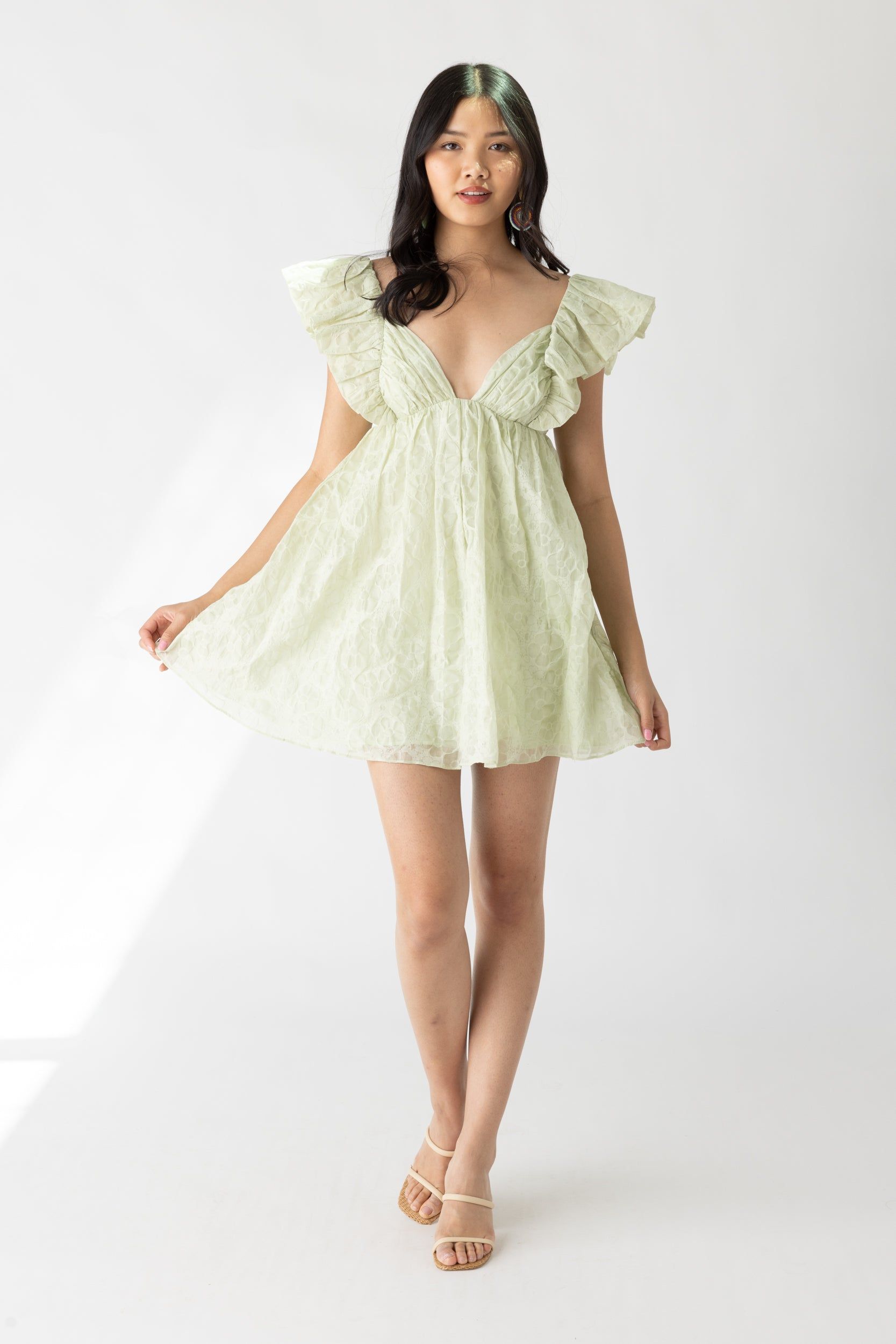 Aurora Printed Flutter Sleeve Mini Dress sold by fab'rik