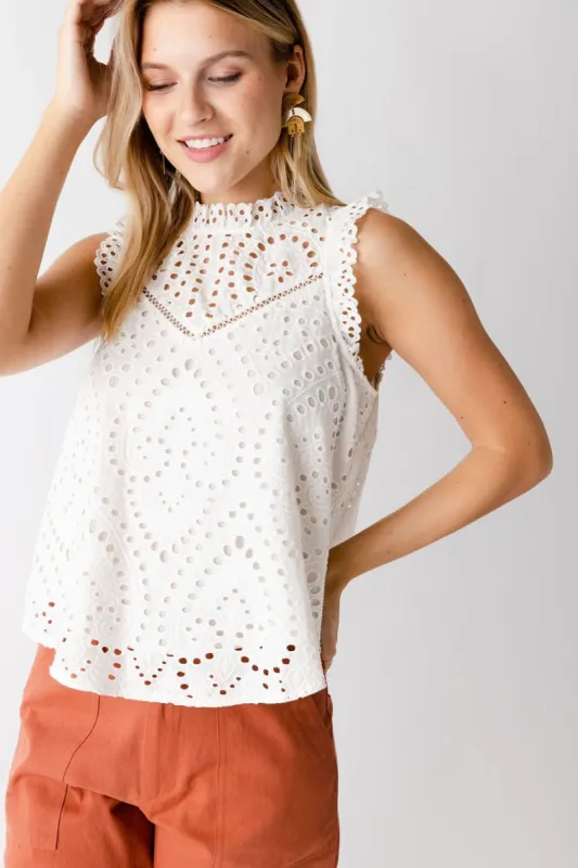 Gia Eyelet High Neck Cropped Top sold by fab'rik