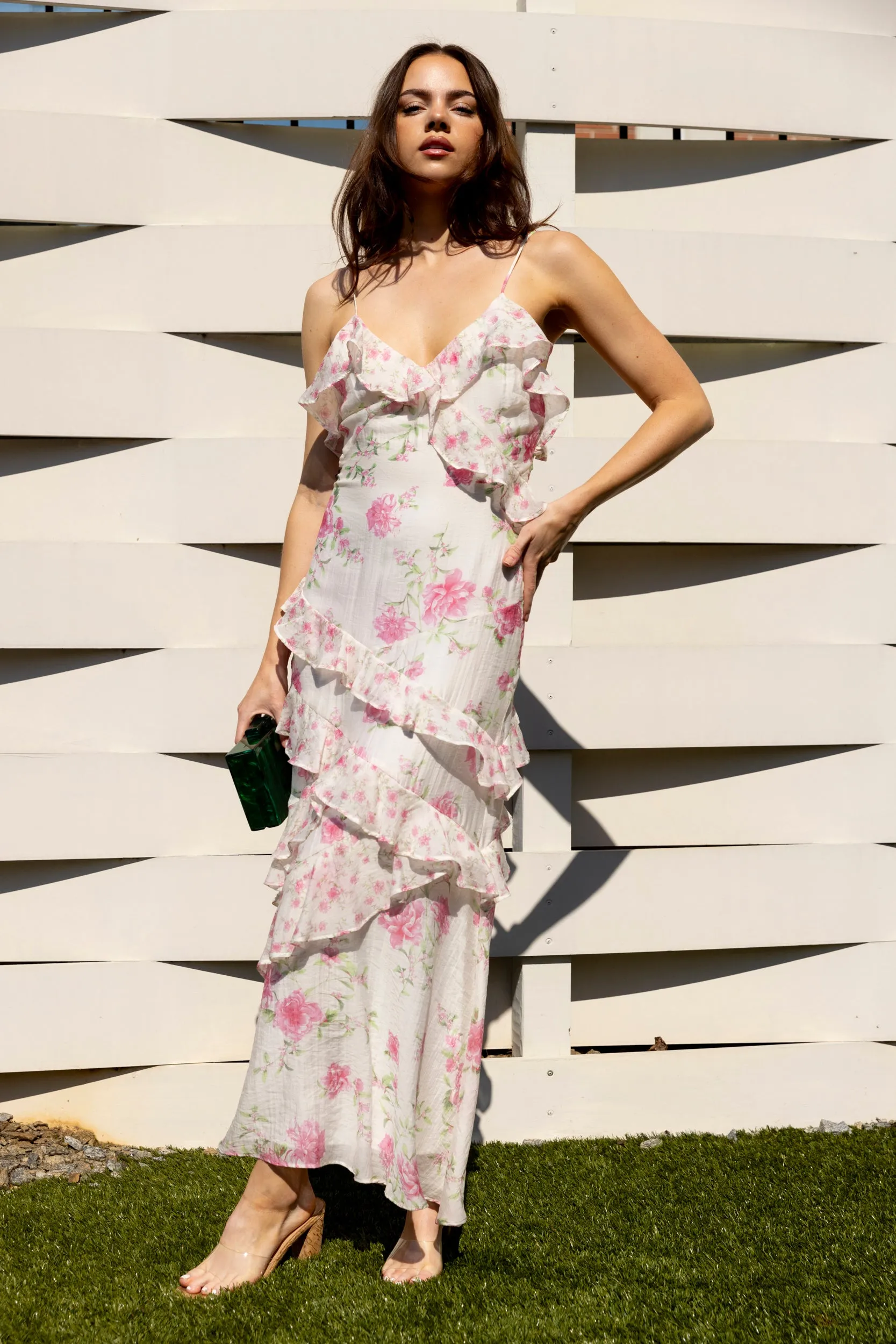 SALE - Mina Ruffled Floral Slip Midi Dress sold by fab'rik