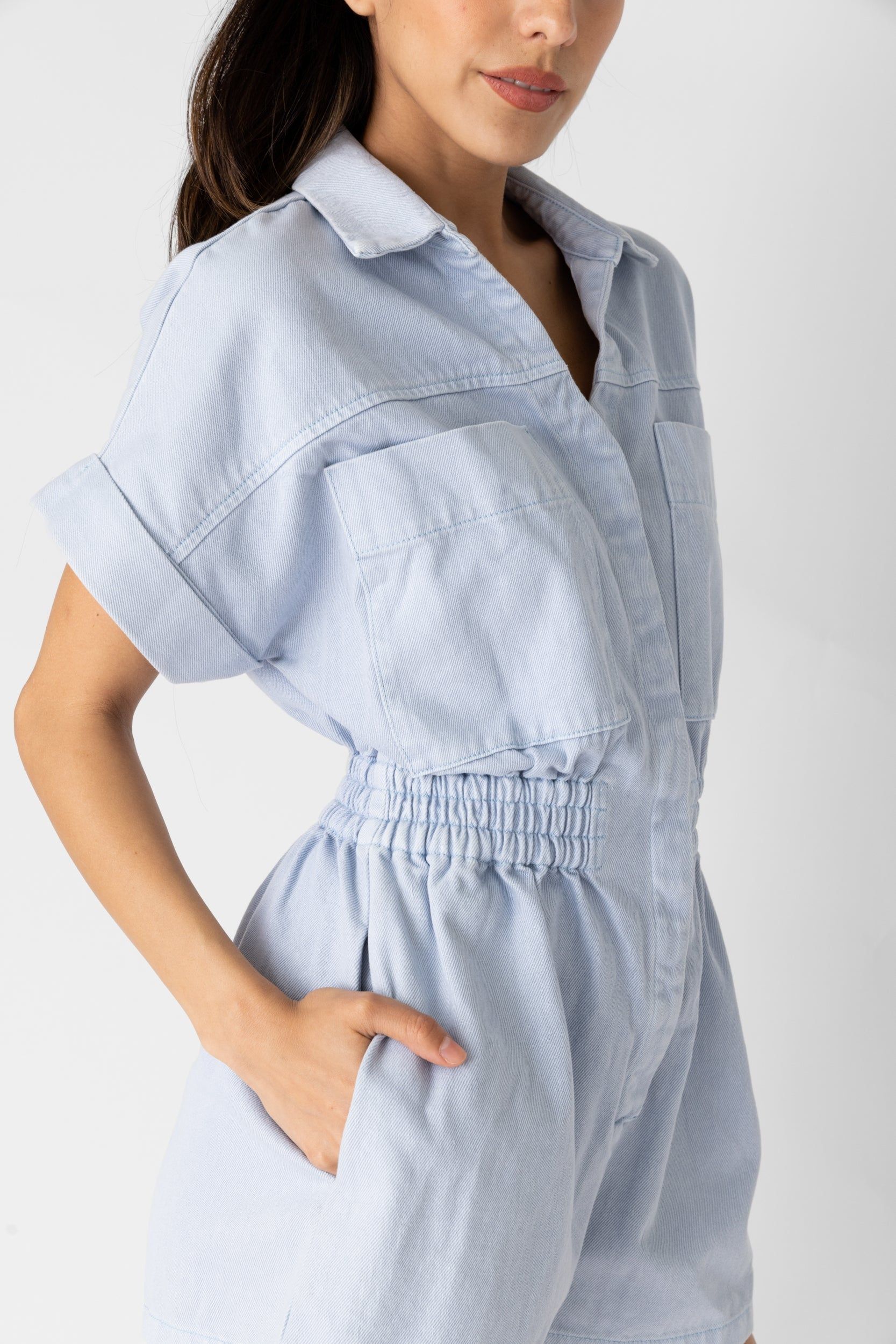 SALE - Meg Short Sleeve Denim Romper sold by fab'rik product image thumbnail 3