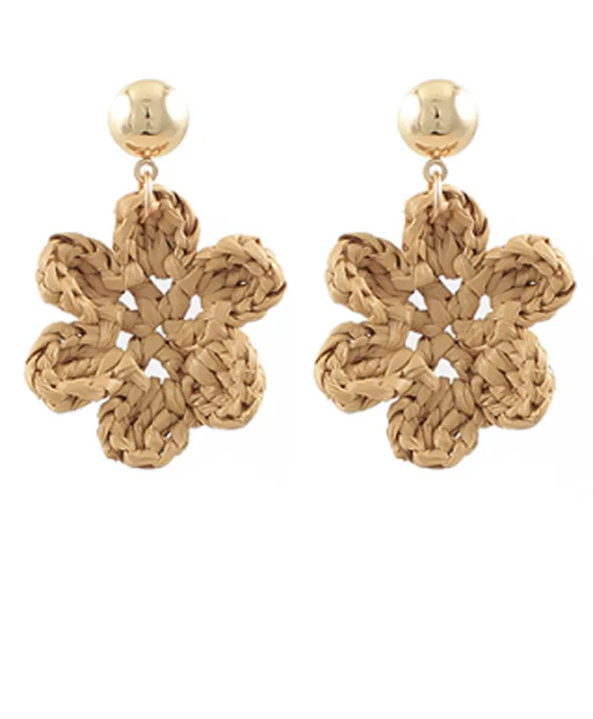 Layton Raffia Flower and Disc Drop Earrings sold by fab'rik