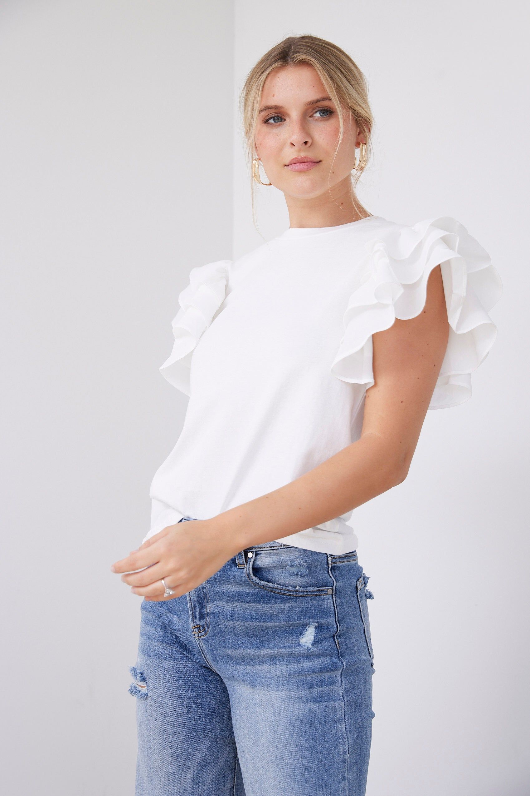 Dylan Ruffle Sleeve Tee sold by fab'rik