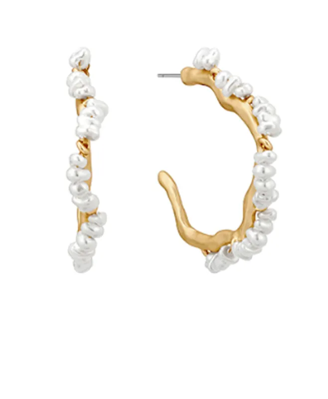 SALE - Everett Trimmed Pearl Uneven Shape Hoops sold by fab'rik