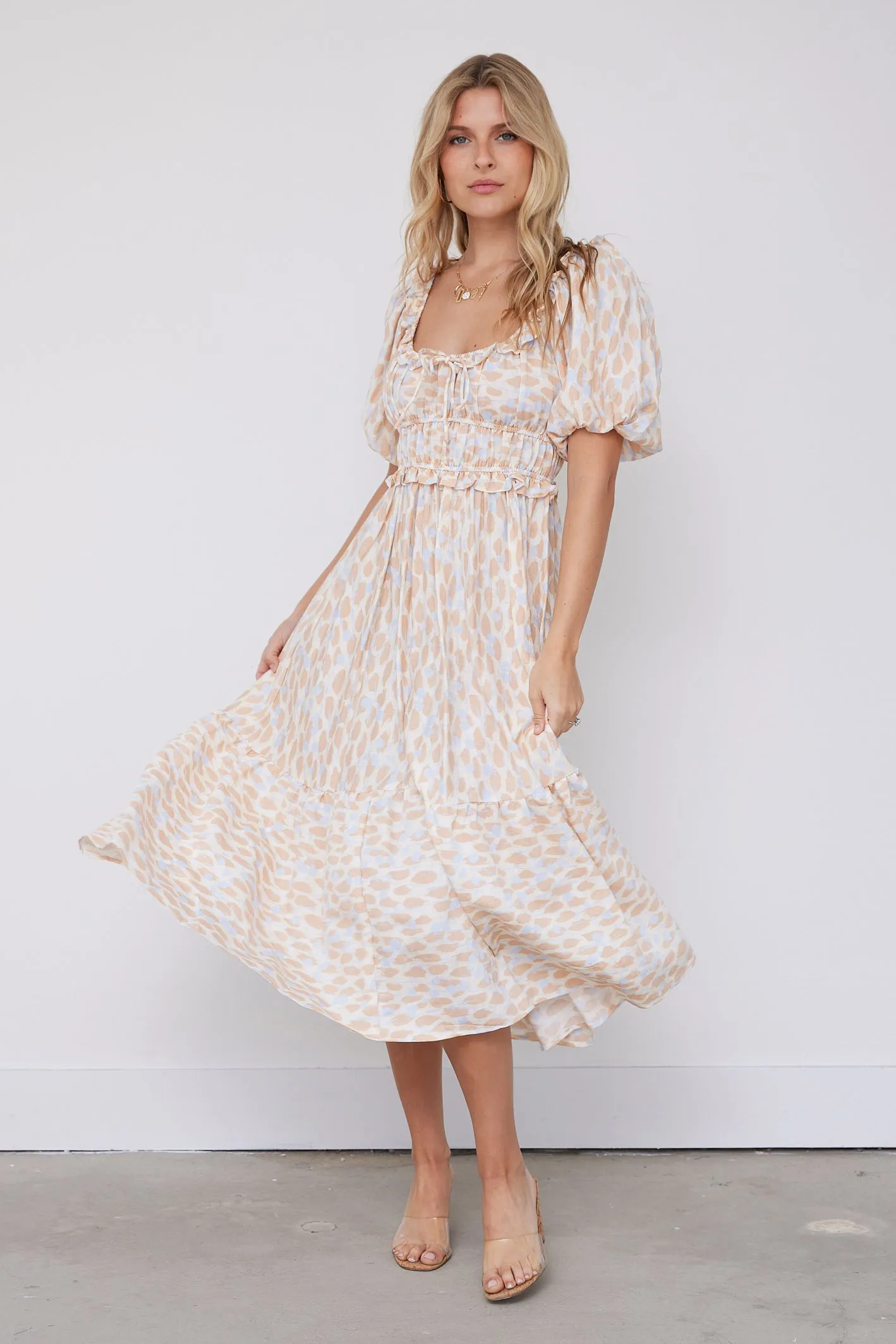 Madeline Puff Sleeve Printed Midi Dress sold by fab'rik