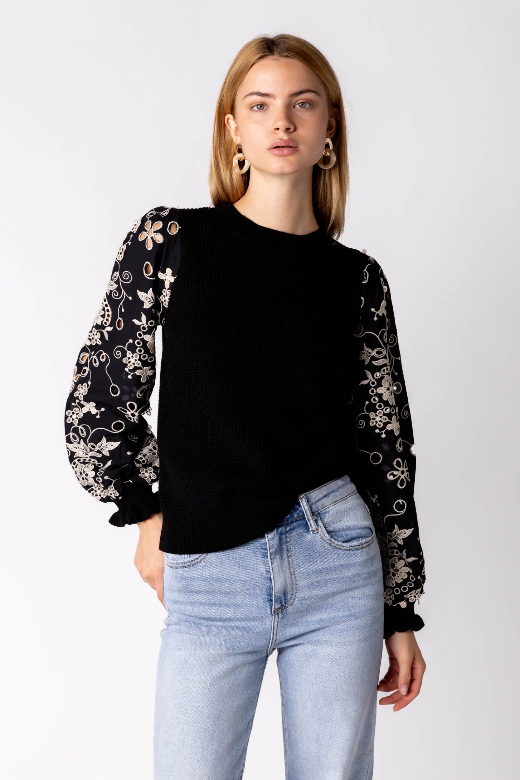 SALE - Kirsten Embroidered Lace Sleeve Top sold by fab'rik