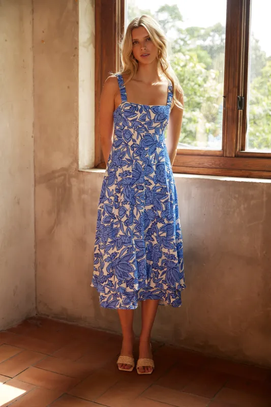 Anisha Floral Square Neck Midi Dress sold by fab'rik