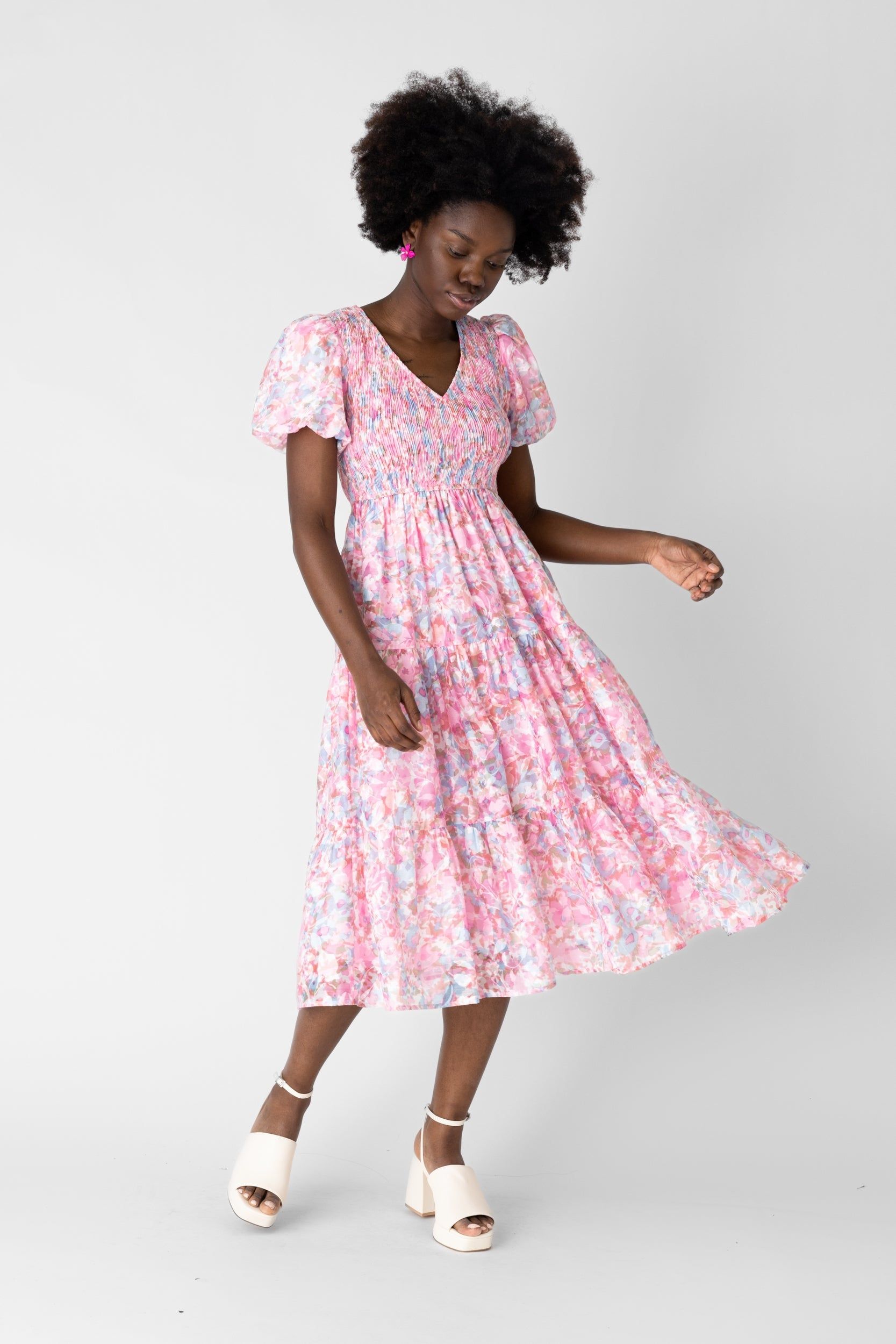 SALE - Brooklyn Smocked Floral Midi Dress sold by fab'rik