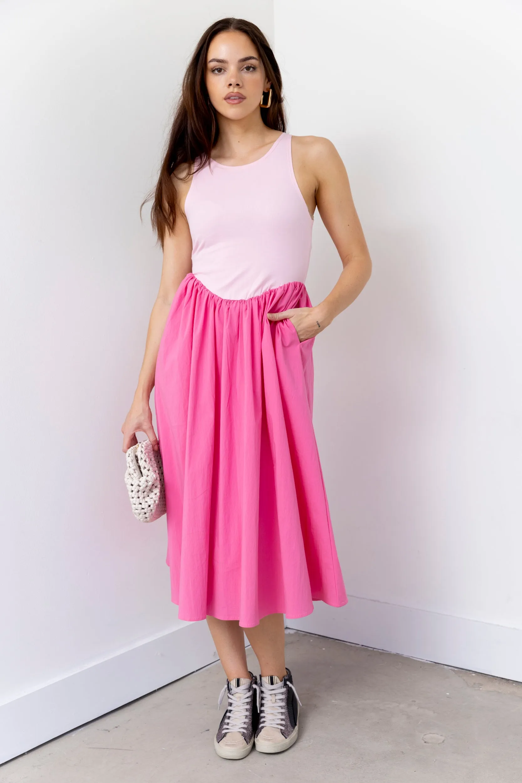 SALE - Cody Knit Contrast Poplin Midi Dress sold by fab'rik