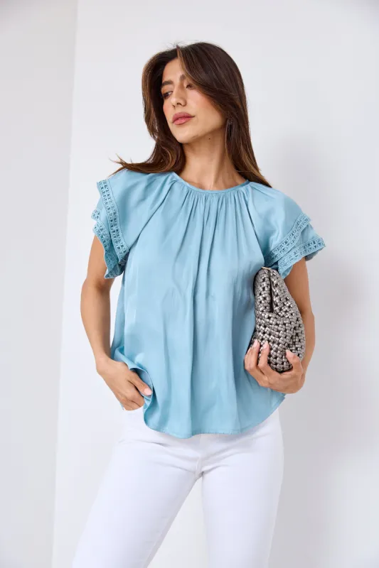 SALE - Gabriella Lace Trim Detail Ruffle Blouse sold by fab'rik