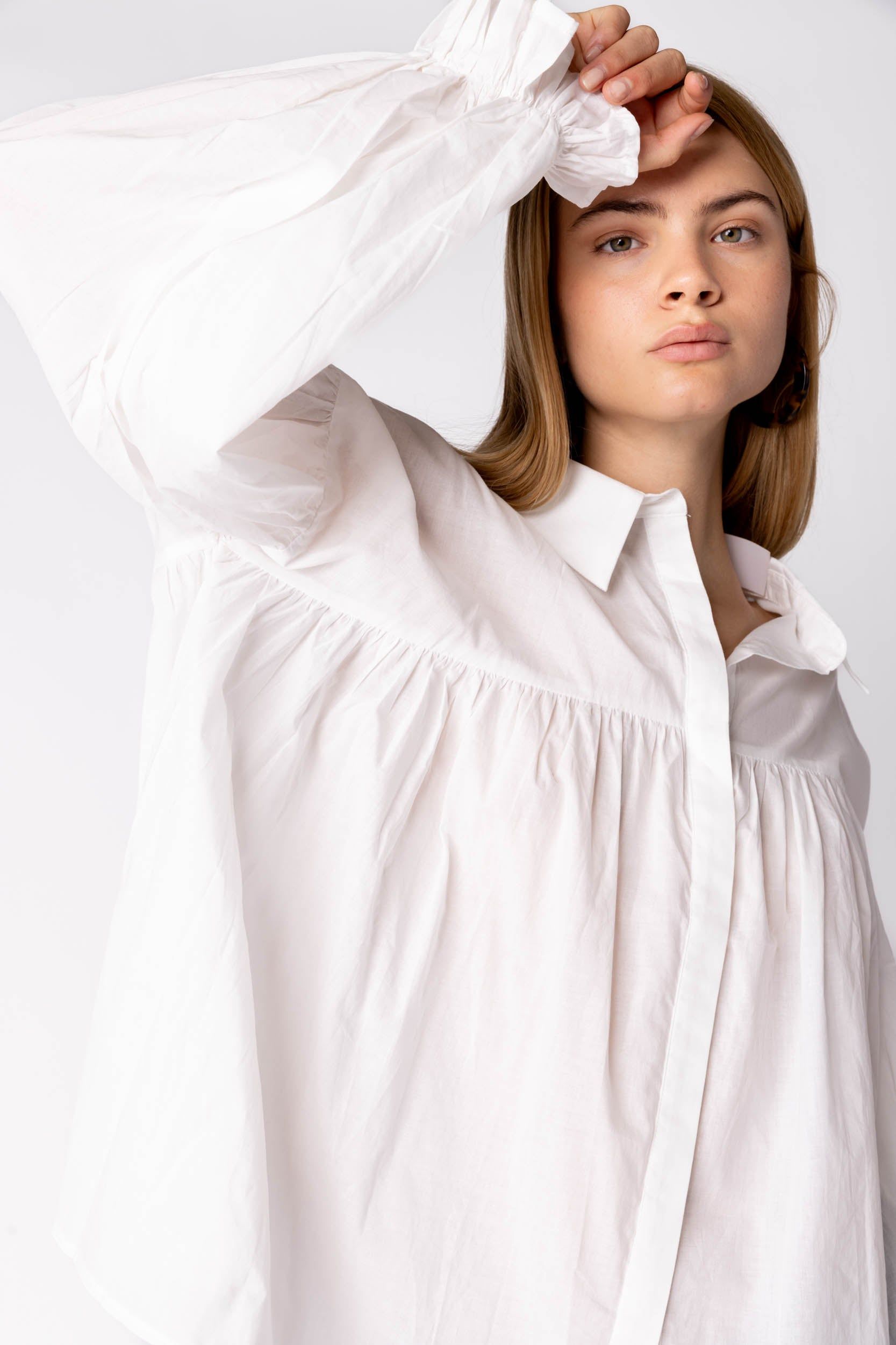 Delphine Pleated Button Down Top sold by fab'rik