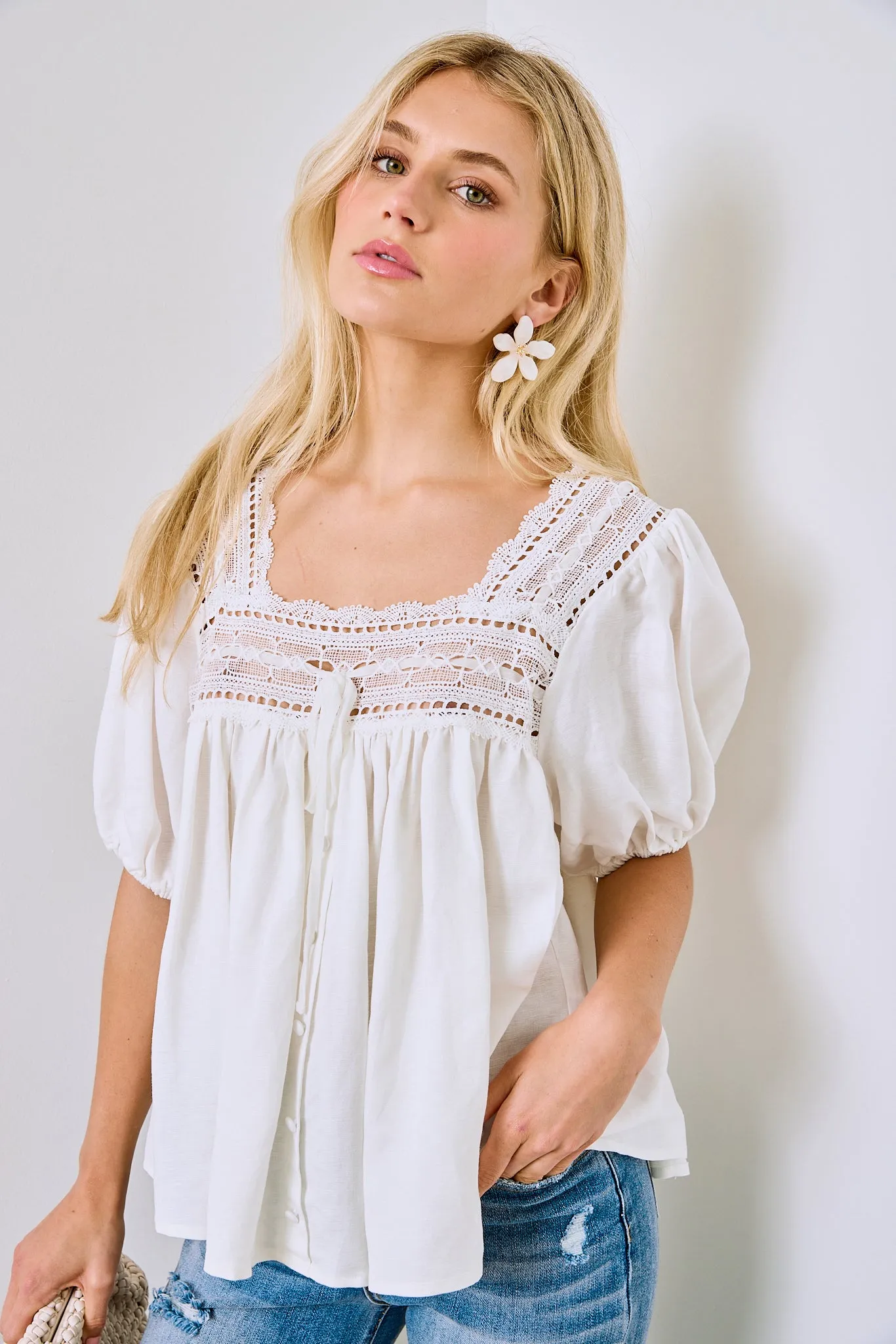 Kiran Lace Square Neck Top sold by fab'rik