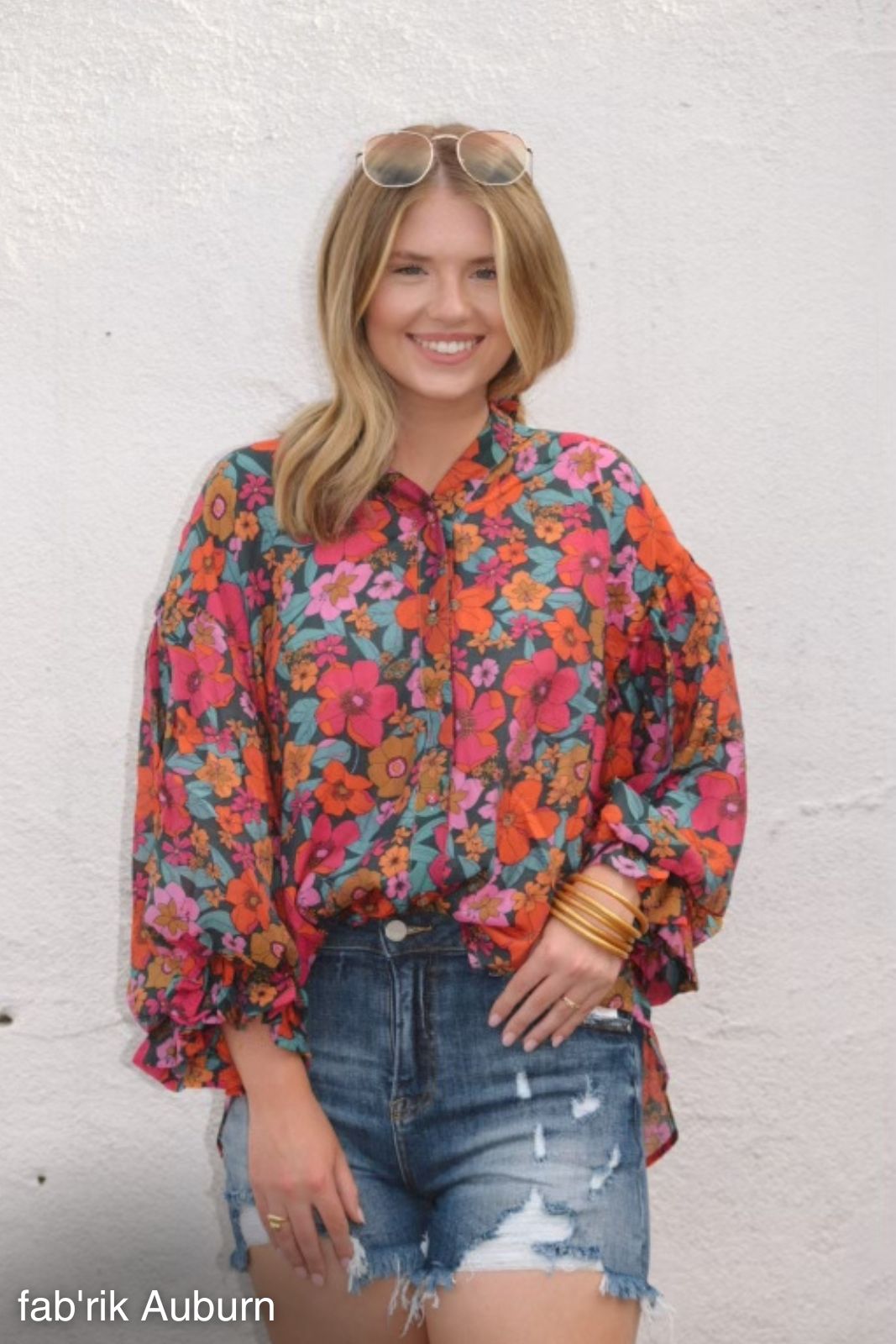 Rosey Balloon Sleeve Floral Top sold by fab'rik