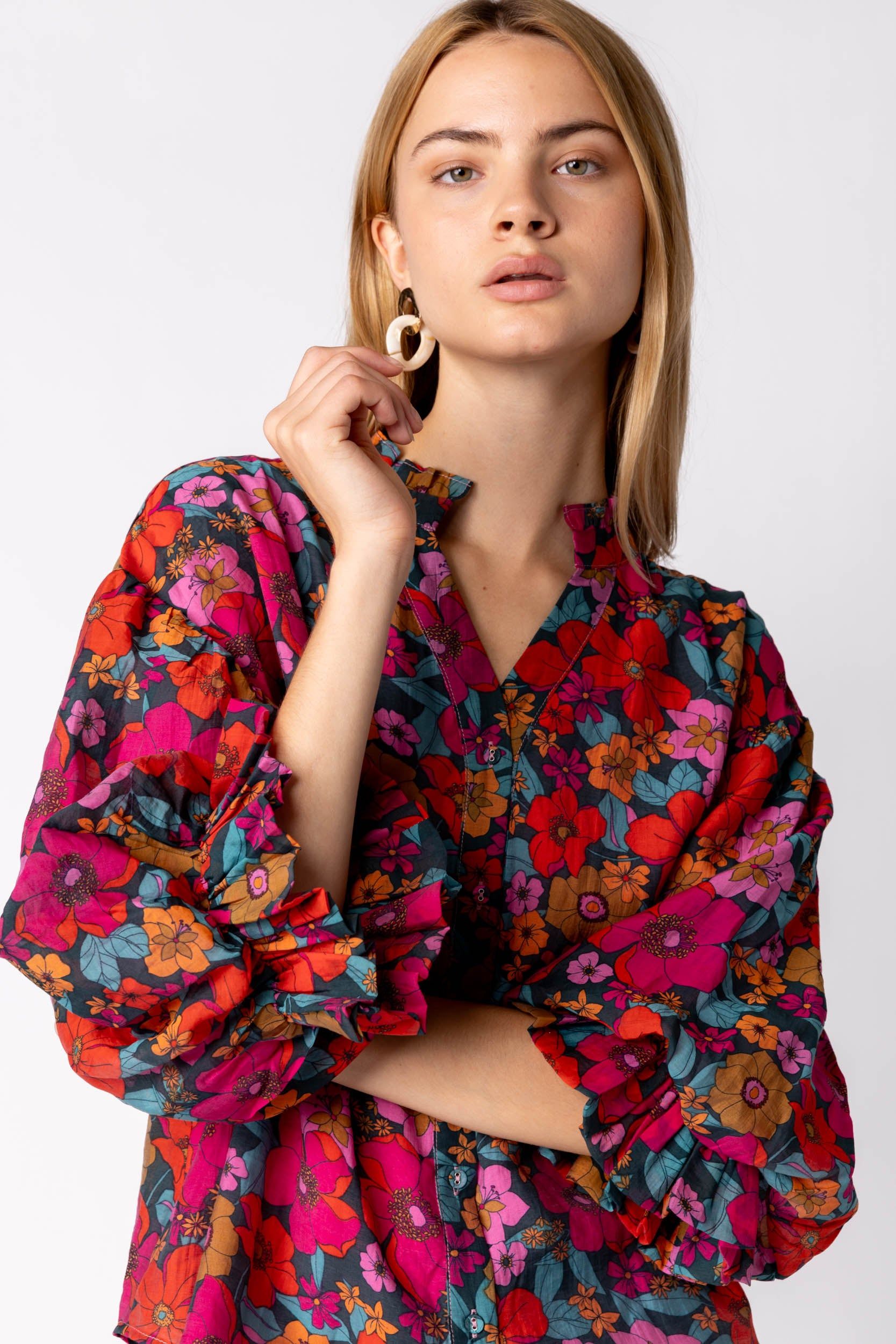 Rosey Balloon Sleeve Floral Top sold by fab'rik product image thumbnail 3