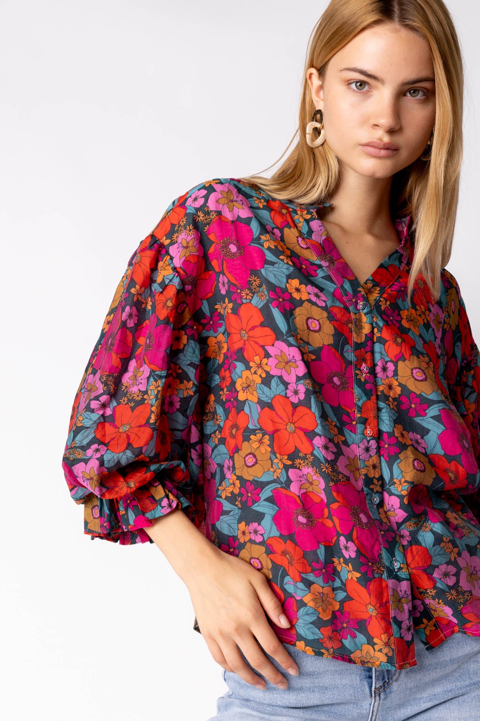Rosey Balloon Sleeve Floral Top sold by fab'rik product image thumbnail 2
