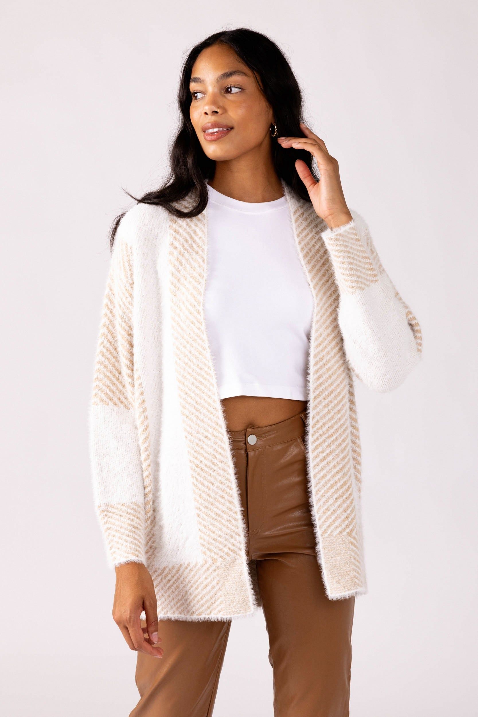 SALE - Ella Contrast Stitch Open Cardigan sold by fab'rik