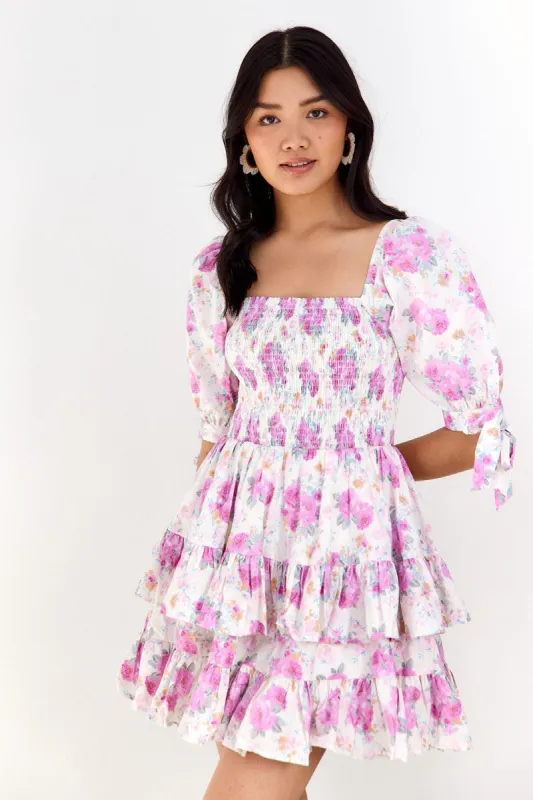 Sienna Floral Puff Sleeve Mini Dress sold by fab'rik