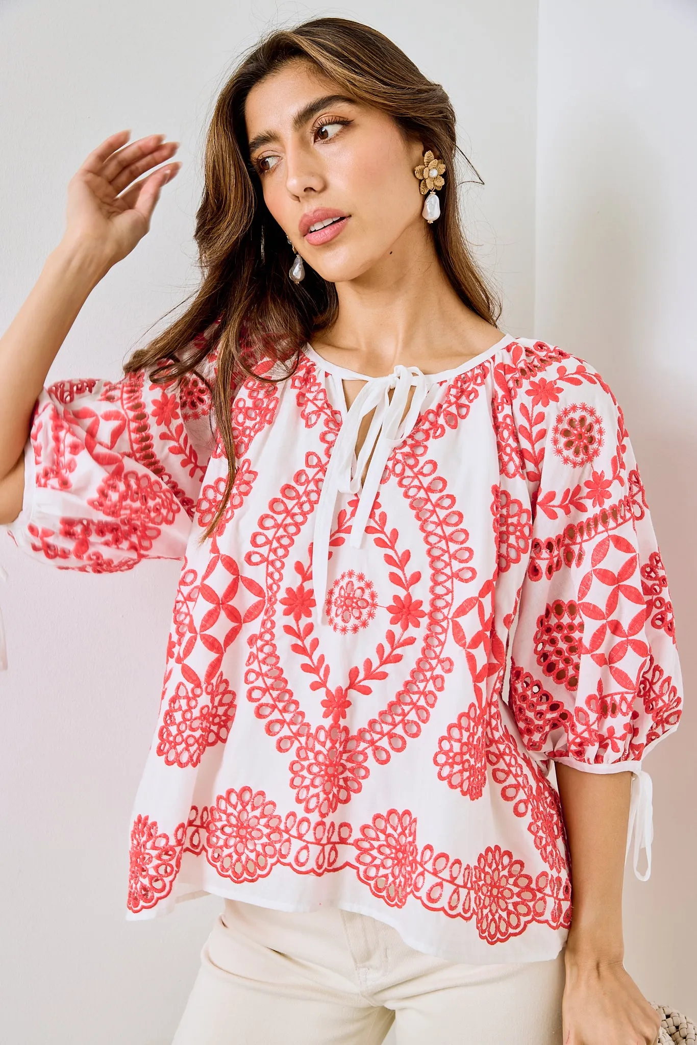 Jose Embroidered Cotton V Neck Top sold by fab'rik product image thumbnail 2