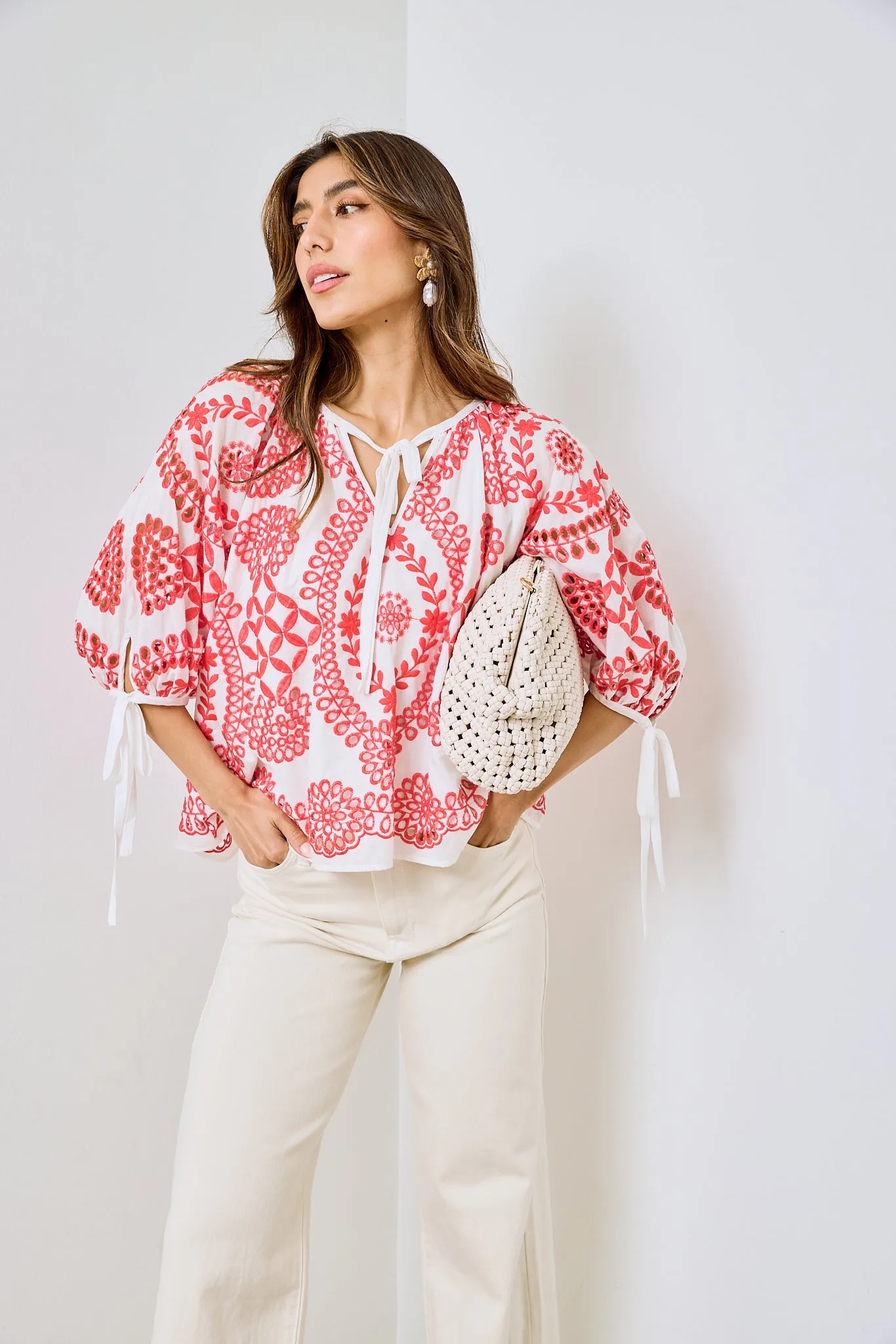 Jose Embroidered Cotton V Neck Top sold by fab'rik product image thumbnail 4