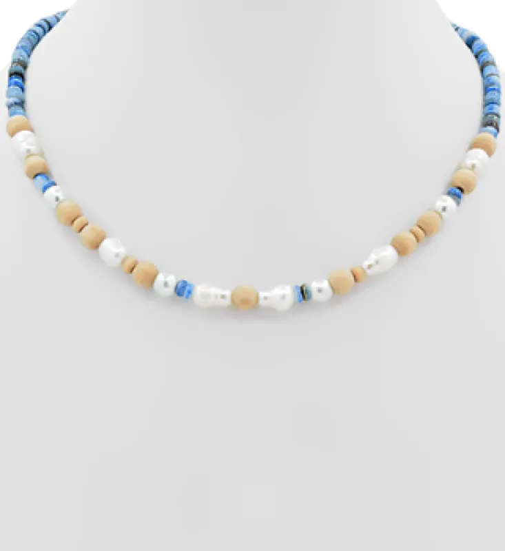 SALE - Bradley Glass Bead Pearl and Wood Ball Choker sold by fab'rik