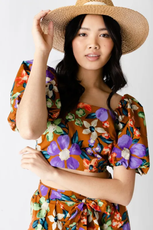 SALE - Blakely Floral Cropped Bubble Sleeve Top sold by fab'rik