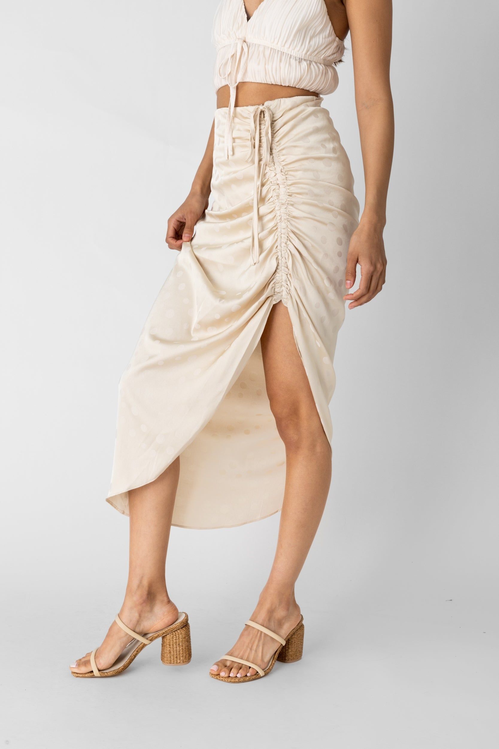 Gael Ruched Polka Dot Skirt sold by fab'rik