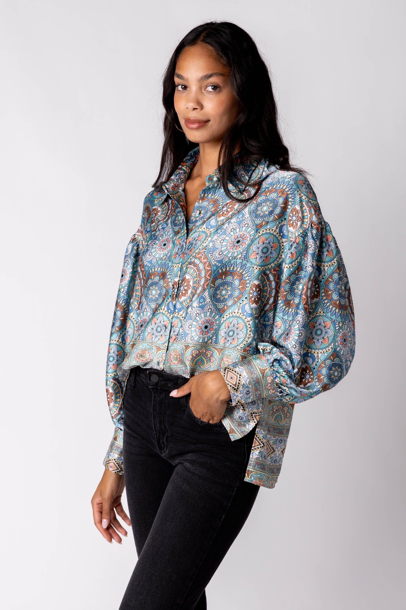 SALE - Tia Printed Button Down sold by fab'rik