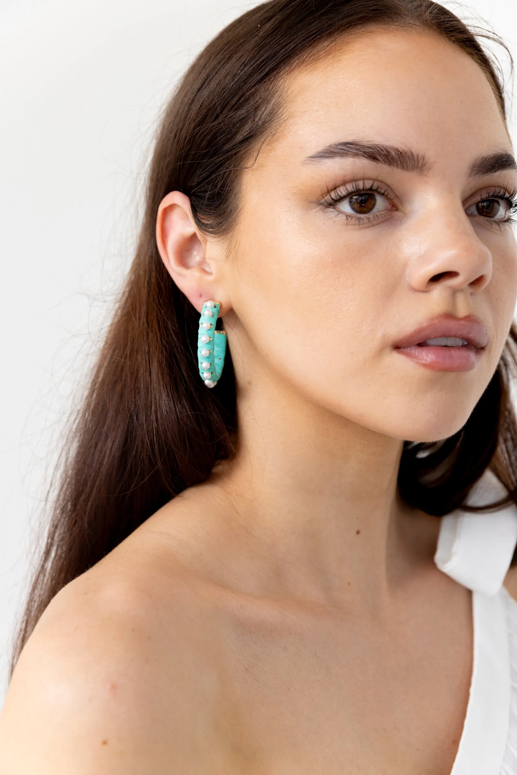 SALE - Larson Wrapped Raffia and Pearl Hoops sold by fab'rik